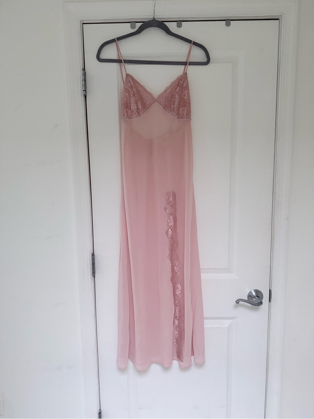 Vintage Victoria’s Secret Maxi Nightgown Small Pink Lace High Slit Low Back Y2K